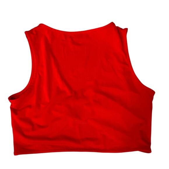 Just Quella Cropped Red Tank Top Sleeveless Split Deep V Neck Large Clubbing - Picture 4 of 4